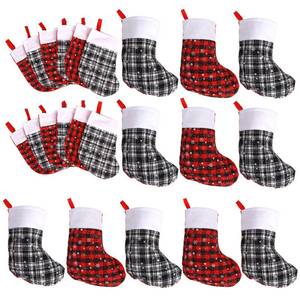 lot 1675 image: CCINEE 24pcs Christmas Mini Stockings, 9 Snowflakes Stocking Black White and Black Red Buffalo Plaid Christmas Stockings Fireplace Hanging Stockings for Family Holiday Xmas Party