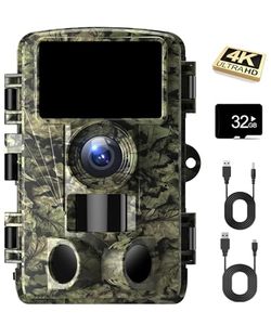 Dargahou Trail Camera - 4K 48MP Game Camera with Night Vision, 0.05s Trigger Motion Activated Camera, IP66 Waterproof, 130 Wide-Angle No Glow Infrared LEDs for Outdoor Wildlife, Green