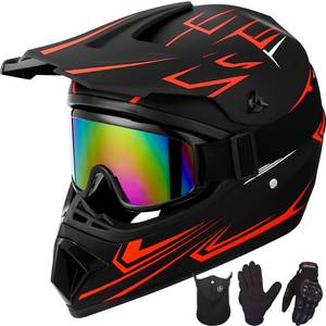 lot 1685 image: Yesmotor Youth Kids Motocross Helmet Motorcycle Dirt Bike Off-Road Mountain Bike BMX MX ATV Helmet with(Gloves Goggles Mask) 4Pcs Set - DOT Approved(Red,L)