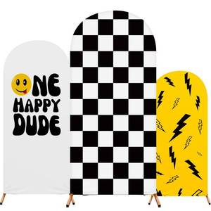 lot 1700 image: RimCereal One Happy Dude Theme Birthday Decoration, Set of 3 One Happy Dude Theme Arch Cover Stretch Spandex Fitted Wedding Arch Stand Covers, 4ft, 5ft, 6ft(White, Yellow, Black-White,Mixed Style)