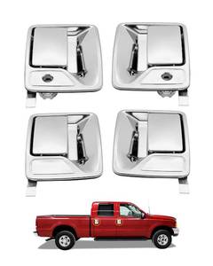 lot 1703 image: Chrome Exterior Door Handle Set (4 PCS), Compatible with 1999-2016 Ford F250 F350 F450 F550 Super Duty, 2000-2005 Ford Excursion & More, Front & Rear Driver & Passenger with Key Hole, OE# 79306 79307