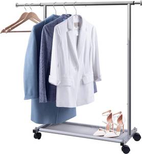 lot 1721 image: MISSLO Short Clothing Racks for Hanging Clothes with Bottom Shelves and Wheels Heavy Duty Rolling Clothes Rack Kids Clothing Rack for Adult Coat, Closet, Wardrobe