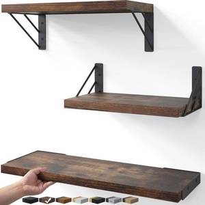 lot 1724 image: BAYKA Wall Shelves for Bedroom Decor, Floating Shelves for Wall, Display Mounted Rustic Wood Shelf for Books,Plants,Corner Shelves for Bathroom,Kitchen,Living Room(Rustic Brown,Set of 3)
