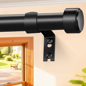 lot 1726 image: Treije Black Curtain Rods 18-60 Inch, 1 Heavy Duty Adjustable Wall Mount Drapery Rod, Telescoping Sectional Design for Large Windows, Outdoor Patio, Easy Install, Modern End Cap Finials