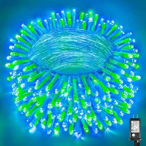 lot 1727 image: 300 LED Christmas Lights Outdoor 100FT Connectable String Lights Indoor 8 Modes Clear Wire Plug in Waterproof Twinkle Fairy Lights for Bedroom Christmas Tree Party Decorations, Blue&Green