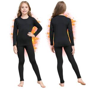 lot 1737 image: Girls Thermal Underwear Set Ultra Soft Fleece Lined Kids Long Johns Top Bottom Thermals Kids Base Layer Winter Warm Black