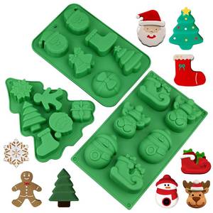 lot 1746 image: 3 Pack Christmas Silicone Molds, Large Size Xmas Baking Mold for Mini Cakes, Handmade Soap, Chocolate, Jello, Candy and Candles,With Christmas Tree Santa Snowman Shape Silicone Mold