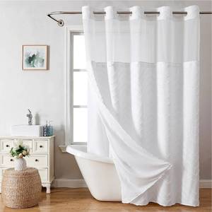 lot 1748 image: eachope No Hook Tufted Chevron Striped Shower Curtain with Snap-in Fabric Liner set-71Wx74H,Hotel Grade,Boho Style Waterproof Shower Curtain with See Through Top Window,White