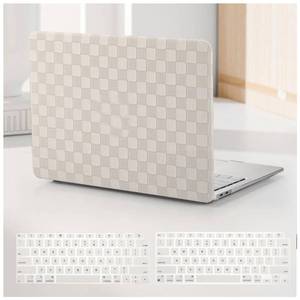 lot 1769 image: BYCeKe Compatible with MacBook Air 13 Inch 2022 2021-2018 M1 A2337 A2179 A1932, Checkered Textured Cream Leather Hard Shell Case No Logo Cutout & Keyboard Cover for Mac Air 13, Beige