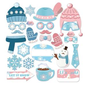 lot 1770 image: Anor Wishlife Snowman Photo Booth Props,Winter Wonderland Snow Photo Booth Props,Snow Booth Props(25CT),Snowflake Party Decoration with Stick