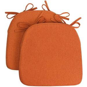 lot 1776 image: Sunsleek Chair Cushions for Dining Chairs, D-Shaped Seat Cushions with Removable Washable Cover and Ties, Chair Pads for Kitchen, Indoor Dining Room, Patio Chairs, 17 x 16, Set of 2, Orange