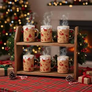 lot 1783 image: Honeydak 6 Pcs Christmas Glass Coffee Mugs Gifts 16 oz Winter Xmas Mugs with Handle Santa Gingerbread Snowflake Snowman Iced Coffee Cups for Women Men Holiday Xmas Party Decor, Burgundy Red