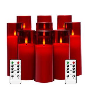 lot 1786 image: kakoya Flickering Flameless Candles Battery Operated with Remote and 2468 H Timer Plexiglass Led Pillar Candles Pack of 9 (D2.3 xH5.5 6.5 7.5) with Realistic 3D Wick Candles for Home Decor(Red)