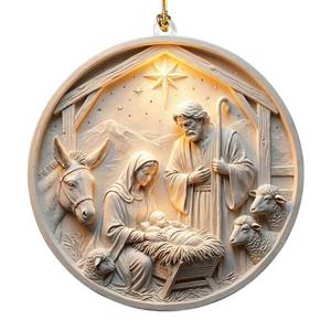 lot 1791 image: Christmas Nativity Ornament Holy Family Manger Scene with Bethlehem Star Christian Christmas Ornament for Tree, Birth of Jesus Decor (KAT - ANA - Nativity Sheep Ornament)