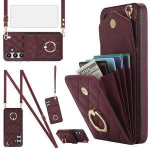 lot 1805 image: Asuwish Phone Case for Samsung Galaxy S24 Plus S24 5G Wallet Cover with Tempered Glass Screen Protector and Wrist Strap Ring RFID Blocking Card Holder Cell S24plus 24S  S 24 24 Women Girls Wine Red