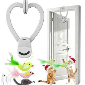 lot 1817 image: Interactive Cat Toys for Indoor Cats Automatic Flying Bird Feather Wand Chase Exercise Enrichment Stimulation, USB Rechargeable Durable Safe Hanging Toy for Bored Kittens Adult Multi Cat Households