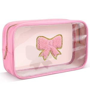 lot 1818 image: Kacctyen Pink Bow Clear Makeup Bag Coquette Pink Bow Travel Toiletry Preppy Cosmetic Bag Travel Organizer Trendy Portable Gift for Women Girlfriend Bridesmaid Birthday Mothers Day