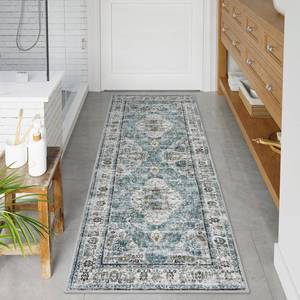 lot 1823 image: Uphome Bathroom Runner Rug, Distressed Tribal Farmhouse Blue Bathroom Mat, Long Bathroom Rugs Non Slip Washable, Oriental Retro Boho Bath Mat Runner for Bathtub Sink Hallway, 24x59 inch