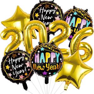 lot 1824 image: 10 PCS New Years Balloons, Black Gold New Year Decorations 2026 Number Star Round Foil Balloons for Happy New Year Decorations Birthday Anniversary Wedding Festival Ornament Decor