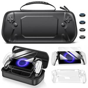 lot 1828 image: Hard Carrying Shell Case for PlayStation Portal Remote Player, Organizer Protective Travel Bag Cases for Playstation 5 with Hard PC Clear Cover Skins Set for PS5 Portal, 1 Screen Protector & 4 Thumb Grip