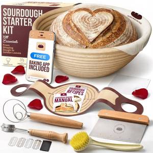 lot 1834 image: Superbaking Sourdough Starter Kit, 9 Round Banneton Bread Proofing Basket Set, Sourdough Bread Baking Supplies, Sourdough Tools with Silicone Bread Sling, Bread Making Tools, Baking Gifts