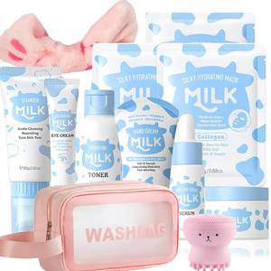lot 1835 image: Milk Skincare Set for Kids & Teens, 12 IN 1 Moisturizing & Gentle Milk Skin Care Set For Kids Girl Ages 8-12, Face Care Kit, Skincare For Girls 10-12, All Skin Types