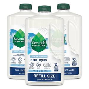 lot 1840 image: Seventh Generation Dish Liquid Soap Refill Free & Clear Dish Soap for sensitive skin 50 oz, Pack of 3, one is low crack on lid leaking