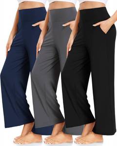 lot 1850 image: FULLSOFT 3 Pack Womens Fleece Lined Wide Leg Yoga Pants Comfy Loose Sweatpants High Waisted Lounge Casual Workout Joggers Pants with Pockets(Black,Grey,Navy Blue,Medium)