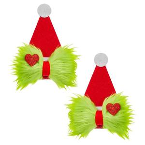 lot 1852 image: 2 Pcs Christmas Hair Bow Clips for Women Green Furry Hair Bows with Red Heart &amp Santa Hat Hair Clip, Cute Christmas Hair Accessories for Women