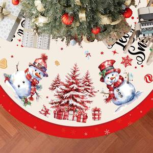 lot 1856 image: Snowman Christmas Decorations 48 Inch Red Let It Snow Christmas Decorations Tree Skirt Vintage Snowman Xmas Tree Skirt for Winter Holiday Decor Indoor Outdoor