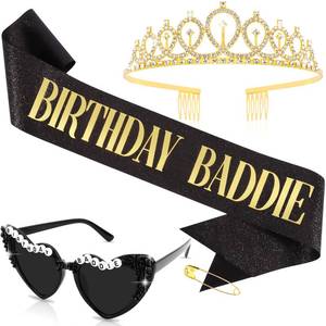 lot 1861 image: Birthday Baddie Sash &amp Sunglasses &amp Crown for Women, Hapdoo BIRTHDAY BADDIE Sash for Girl, Happy Funny Birthday Decorations Baddie Accessories for Women Party Favors Supplies