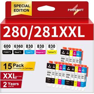 lot 1862 image: 15 Pack 280 281 XXL Ink Cartridges Replacement for Canon PGI-280 281 Cartridge 280XXL 281XXL for Pixma TR8620a TR8620 TR8520 TR8600 TR7520 TS702a TS9520 TS9521C TS6120 TS6220 TS9120 TS6320 TS8220
