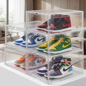 lot 1875 image: GUDEMAY Clear Shoe Storage Boxes Stackable Acrylic Shoe Box Organizer with Drop Front, Thicken &amp Sturdy Shoe Boxes for Kids Shoe Storage, Assemble Shoe Drawer Organizer, 5 Pack