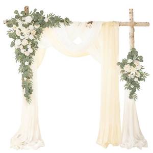 lot 1882 image: WEIERYUE Deluxe White Artificial Wedding Arch Flowers with Drapes Kit-Pack of 5, 2pcs Flower Arrangements 3pcs Hanging Sheer Drapes White Ceremony Arbor Reception Backdrop Rose Floral Decorations.