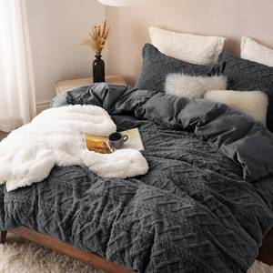 lot 1884 image: Bedsure Fluffy Flannel Duvet Cover Set - Faux Fur Comforter Cover Queen Size, Dark Grey Warm Plush Bedding for Winter, 3-Piece Set with Zipper Closure (90x90) and 2 Pillow Shams