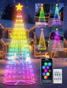 lot 1888 image: 8ft Smart Lighted Christmas Cone Tree Outdoor, 16 Mil Color Changing, Music Sync, Timer, Group Control, RGB Led Christmas Decorations for Indoor Outdoor