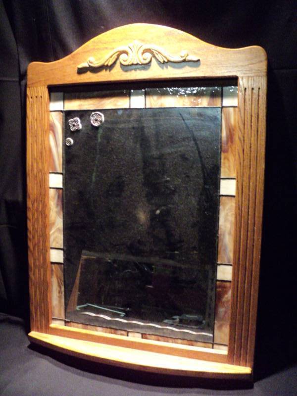 lot 3171 image: Decorative mirror with wooden frame and glass inlay