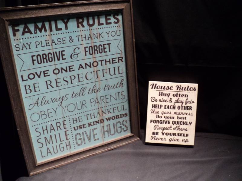 lot 3176 image: (2) CT mixed lot signs,  Family Rules,  House Rules