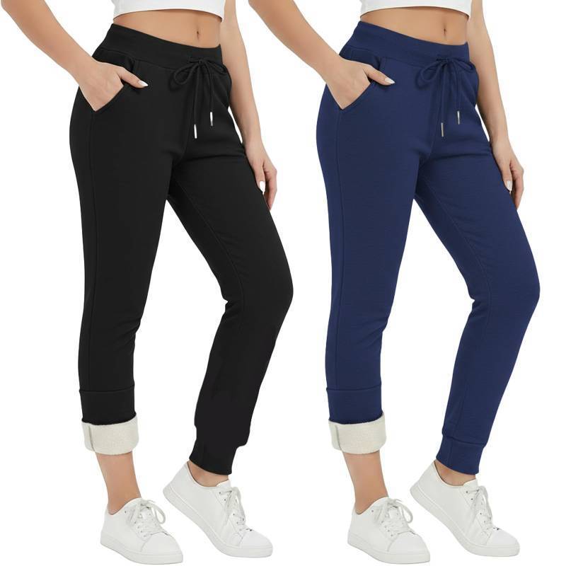 lot 3931 image: Coume 2 Pcs Women Sherpa Lined Sweatpants Winter Warm Womens Fleece Joggers with Pockets Thermal Athletic Running Pants(Black, Navy Blue,S)