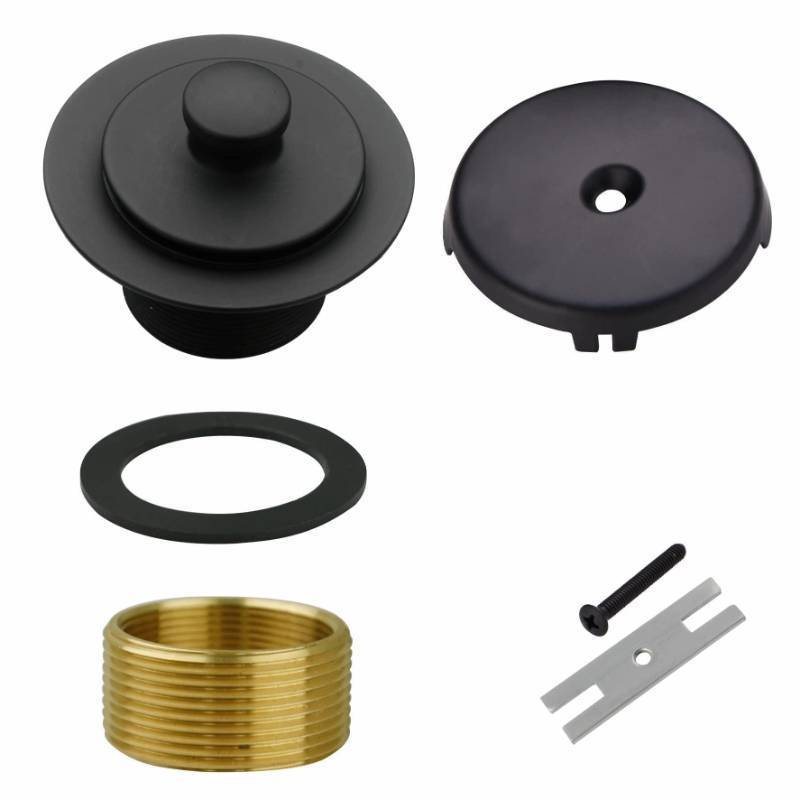 lot 3948 image: Matte Black Tub Drain and Overflow Kit with Single Hole Overflow Faceplate, Welsan Universal All Metal Lift & Turn Black Bathtub Drain Kit with FineCoarse Thread Conversion Twist Trim Kit Assembly