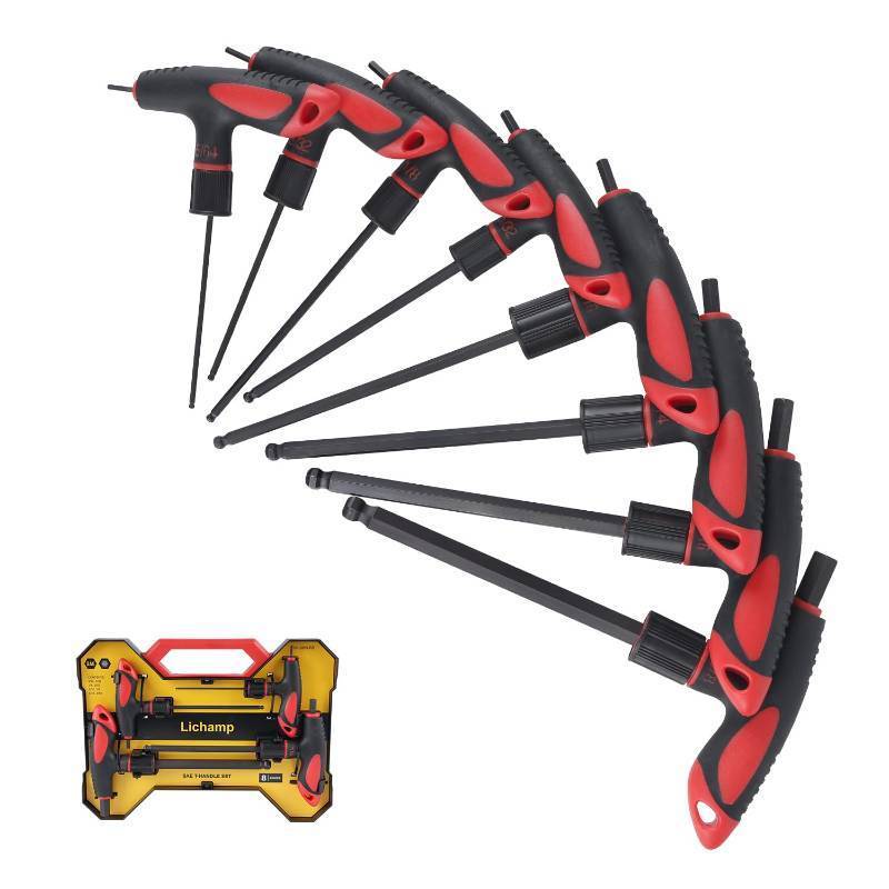 lot 4159 image: Lichamp 8 Pieces SAE T Handle Allen Wrench Set, 564-38 Inch, Ball Head, Standard Long Tee Handle Allen Hex Key Set, Heavy Duty Excellent