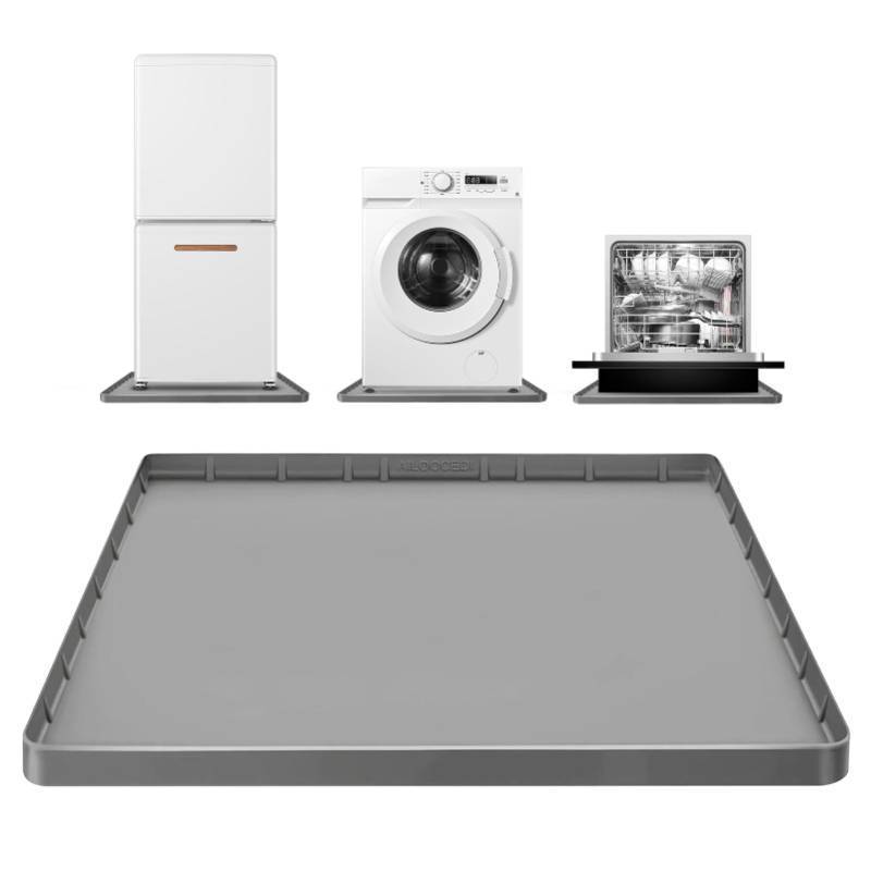 lot 4178 image: Large Thickened Washing Machine Mat 30 x 28 Silicone Under Washer and Dryer Drain Pan Drip Tray Floor Protector Non-Slip Flexible Soft Mat Waterproof Raised Edge 0.98 Gray