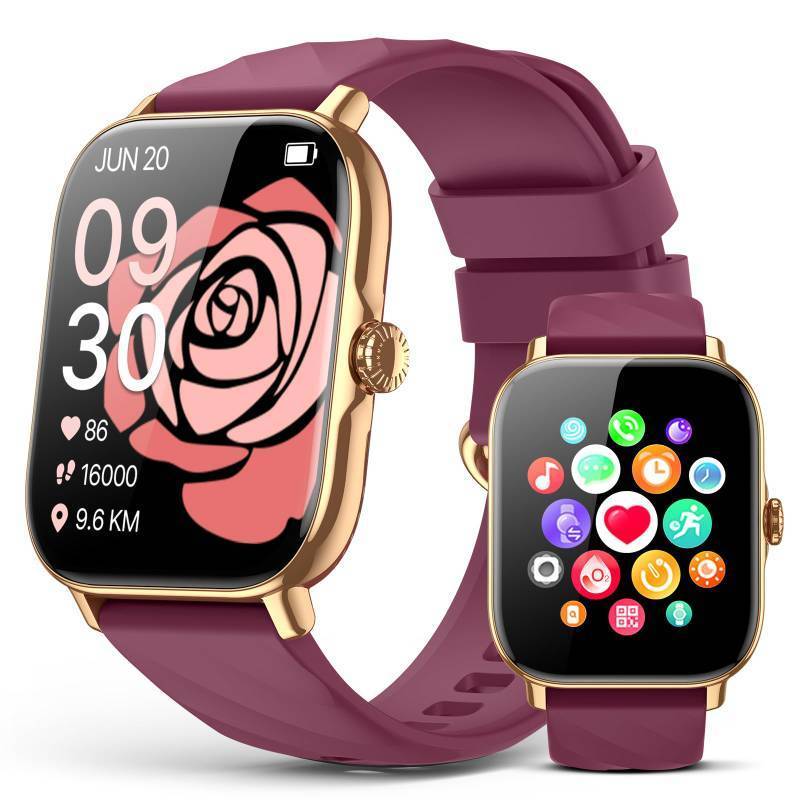 lot 4191 image: Kriutefy Fitness Tracker Smart Watches for Men Women with Step Counter, Sleep Calorie Monitor, Pedometer, IP68 Waterproof, Smartwatch with 120 Sports for iPhone Android (Wine Red, 1.91)