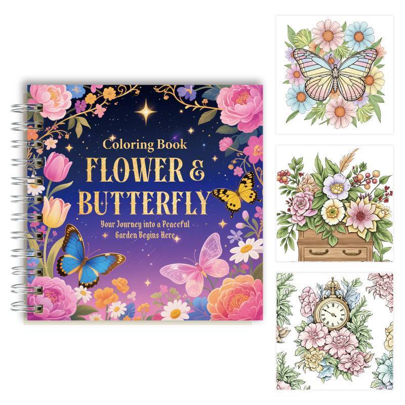 lot 4405 image: ZHIJIANHZ Adult Coloring Book for Women with Floral and Butterfly Designs,6.7x6.7 Inch 30 Pages for Relaxation and Stress Relief, Beautiful Flowers and Garden Scenes for Anxiety Relief