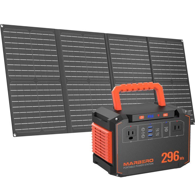 lot 4763 image: MARBERO 296Wh Solar Generator with Solar Panel Included 300W Portable Power Station with 60W Foldable Panel Set Solar Power Bank with AC Outlets for Camping Home Backup Outdoor Emergency Travel