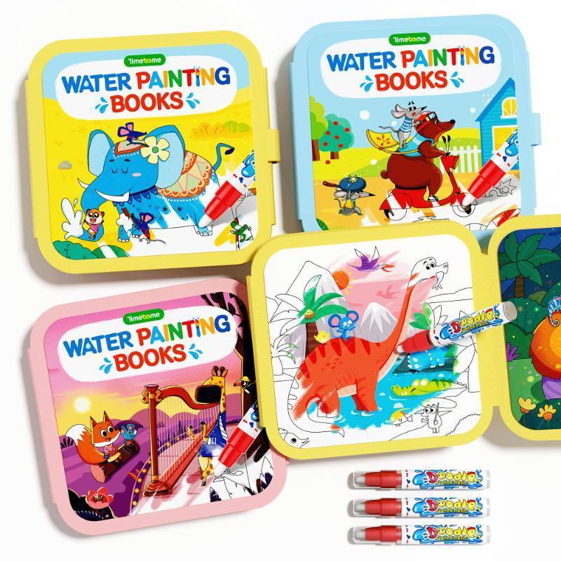 lot 5210 image: Timetome Reusable Water Painting Books for Kids 3-Pack Magic Water Reveal Coloring Books with Water Pens (Fairy Tale, Animal &amp Dinosaur) No-Mess Coloring &amp Reusable Fun Travel Activity for Ages 3-6