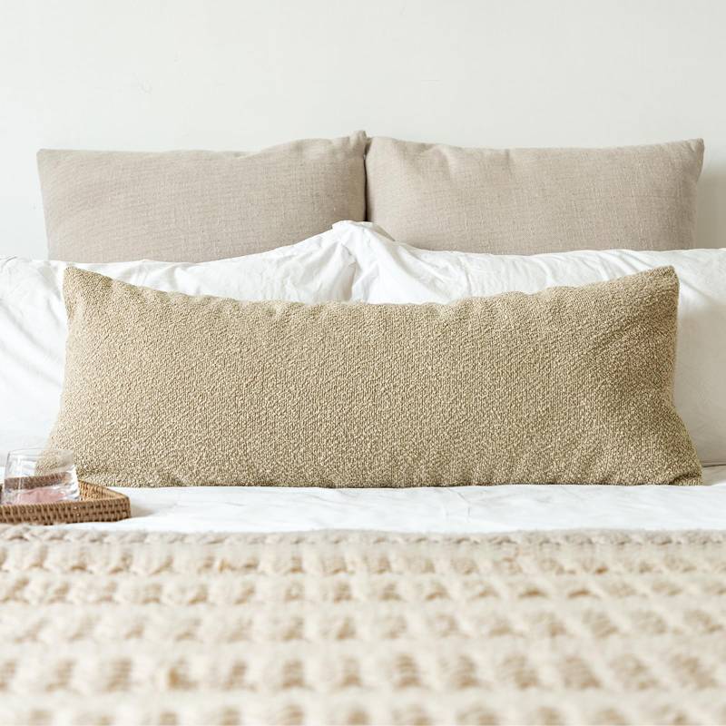 lot 5330 image: JoraLion 14x36 inch Boucle Lumbar Pillow Cover, Camel Woven Texture Neutral Long Pillow Cover Breathable Cushion Case for Couch Sofa Bed Living Room Home Decor (Cover Only)