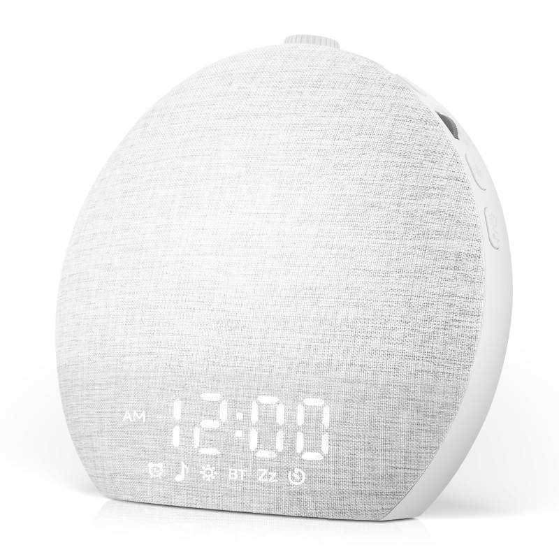 lot 5338 image: Geuuap Sunrise Alarm Clock White Noise Sound Machine for Bedroom  Natural Wake-Up Light with 30 Soothing Sleep Aids, Bluetooth Speaker, Dimmable Clock, Screen-Free Design for Baby Adults Kids-White