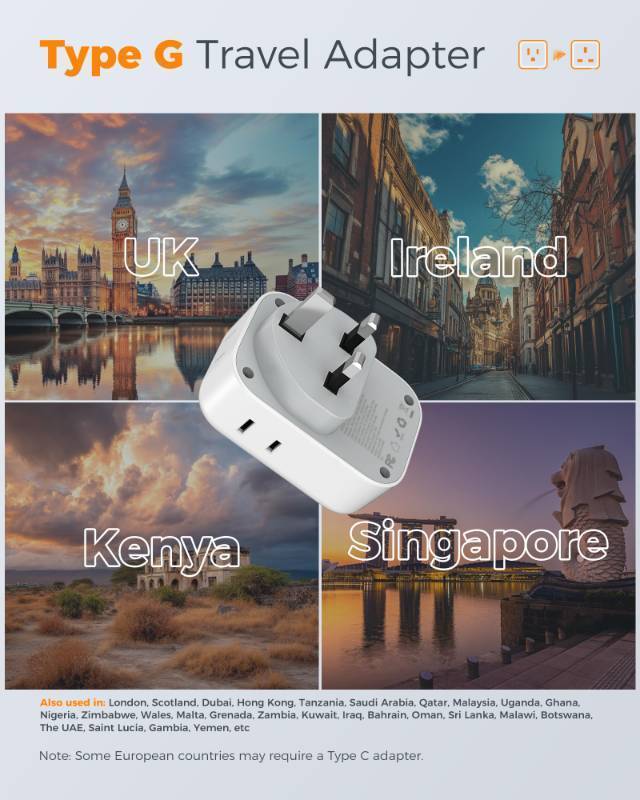 lot 6889 image: UK Adapters for Travel 1 Pack, TESSAN Type G US to UK Plug Adapter with 4 Outlets 3 USB Charger(1 USB C Port), Power Adaptor for USA to Ireland Scotland Dubai Hong Kong England British Kenya London
