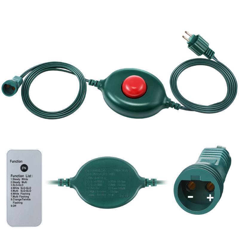 lot 9452 image: Meonum 12 inch Plug Power Cord for Christmas Tree Lights, Foot Switch 9 Light Modes Remote, 15FT Extension Cord Foot Pedal Compatible with TS-8W29V TS-12W29V TS-13W29V (Right Positive)
